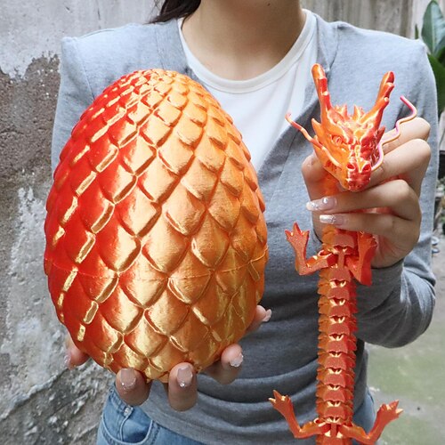 Großer, 3D-gedruckter Drache mit Osterei, beweglicher Drache als Deko für Zuhause, Schreibtisch-Haustier, Weihnachts- oder Geburtstagsgeschenk Image