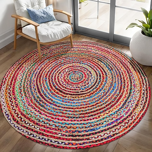 Runder Teppich im Bohème-Stil, 2D-Flachdruck, farbenfrohe Spiralmatte, umweltfreundlicher, rutschfester Teppich für Wohnzimmer und Schlafzimmer Image