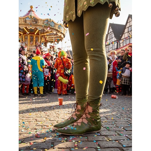 Frauen Elfenblatt Stiefel grüne Schnürung Fantasy Kostüm Schuhe mit spitzem Zeh Märchenwald-Stil Schuhe für Karneval Mardi Gras Cosplay Festival-Partys