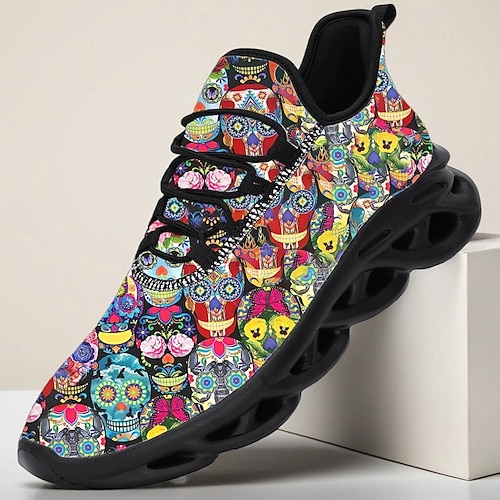 Herren Mardi Gras Bunte Totenkopf Sneaker – Künstlerisches Totenkopf-Design mit lebendigen Farben Ideal für Karneval Tanzpartys und festliche Feiern Image