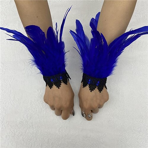 Karneval 2026 Rio Karneval Samba Zubehör Schwarze Feder-Handschellen mit Spitzenbesatz - Elegante Handgelenk-Bänder Gatsby-Partys Brasilien Festival Performance Kostüm Image