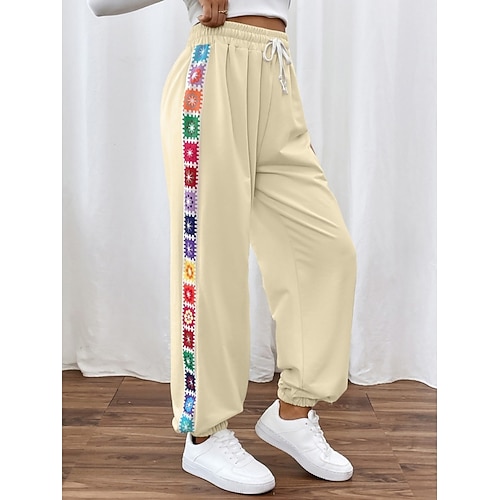 Damen Jogginghose Jogginghose Jogger Hose Baggy-Hosen Urlaub Mode Lässig Volle Länge Hohe Taille Einfach Kordelzug Patchwork Tasche Warm Weich Bequem Dehnbar Outdoor Straße Ferien Aprikose Rosa Grau Image