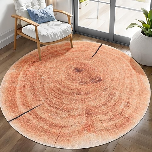 Teppich mit Baumringmuster, 2D-Flachdruck, naturnahe Fußmatte, weicher, rutschfester Teppich für Wohnzimmer und Schlafzimmer, umweltfreundliche Wohnaccessoires Image