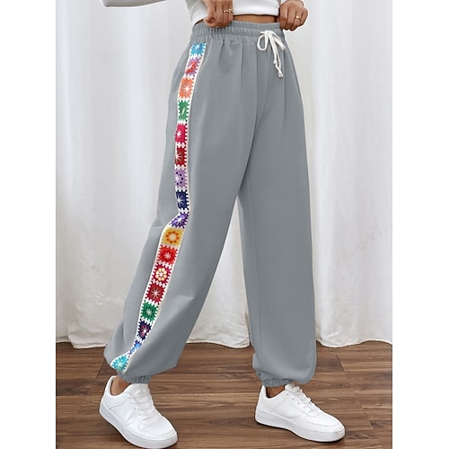 Damen Jogginghose Jogginghose Jogger Hose Baggy-Hosen Urlaub Mode Lässig Volle Länge Hohe Taille Einfach Kordelzug Patchwork Tasche Warm Weich Bequem Dehnbar Outdoor Straße Ferien Aprikose Rosa Grau Image