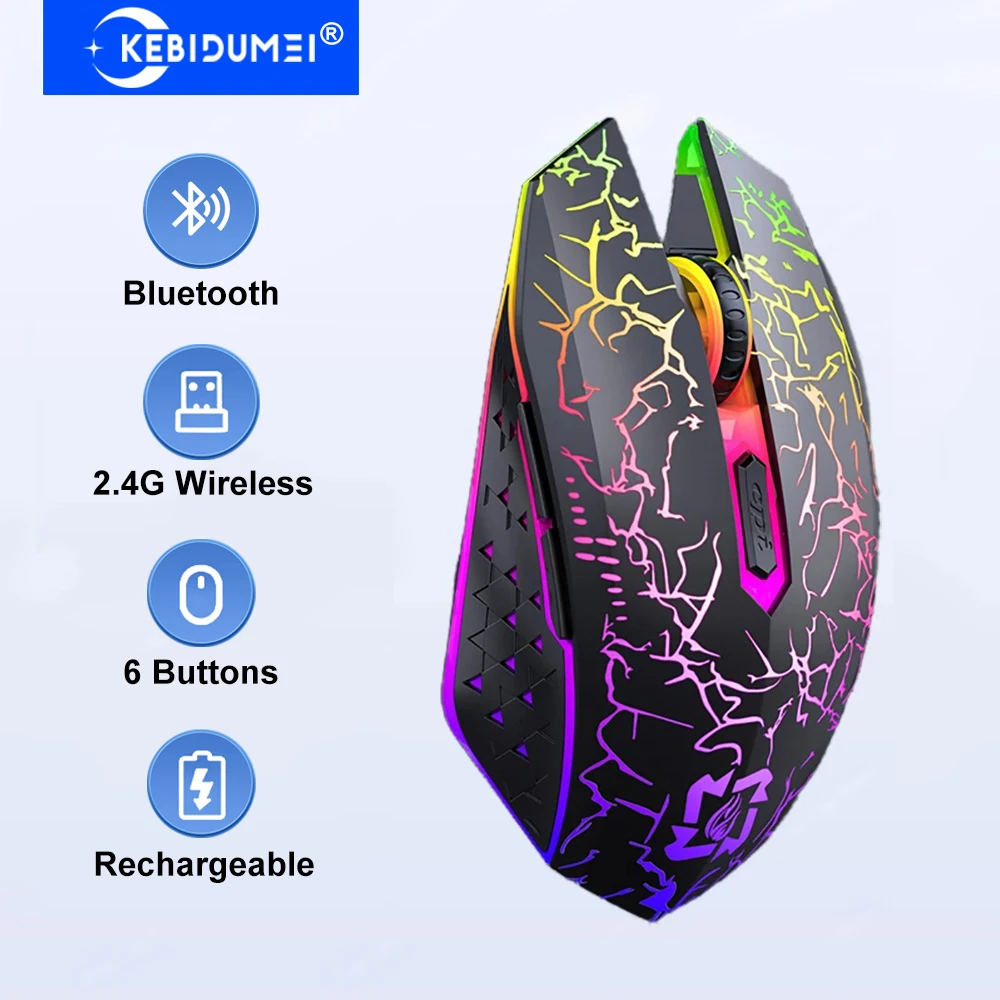 Dual-modus 2,4G Drahtlose Maus 6 Tasten Bluetooth Maus RGB Gaming Maus Stille Wiederaufladbare Mäuse Für PC Macbook tablet Laptop Image