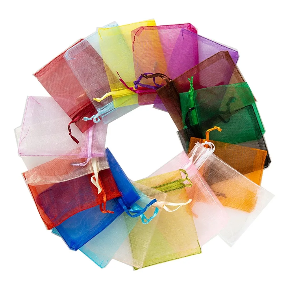 50 stücke 5x7cm 7x9cm mischen Farbe Organza Geschenk beutel Kordel zug Schmuck beutel für Hochzeits bevorzugung Süßigkeiten Lagerung Display Verpackung Image