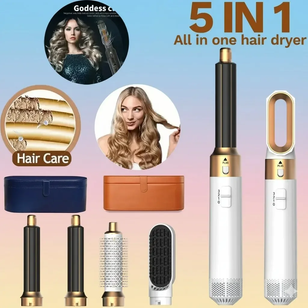 5-in-1-Haartrockner-Bürste und Styler-Set, professioneller Heißluftkamm, Lockenstab, Haarglätter für Volumen und Styling Image