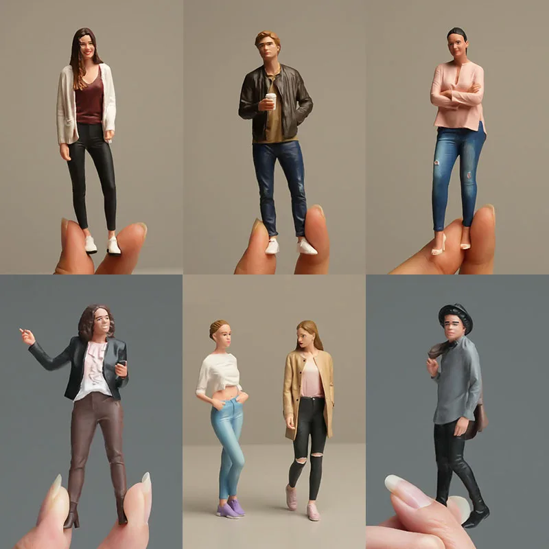 Handbemalte 1/24 1/18 große Familie Mann Frau Figur Modell Diorama Mini Stadt Street View Szene Display Fotografie Prop für Autos