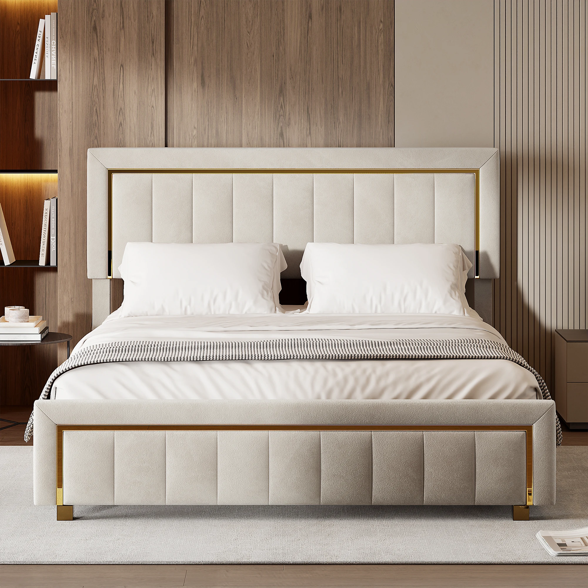 Bett 160x200 cm mit Stauraum, Patenbett 140x200 cm mit Lattenrost und Bettkopfteil, Samt, ohne Matratze