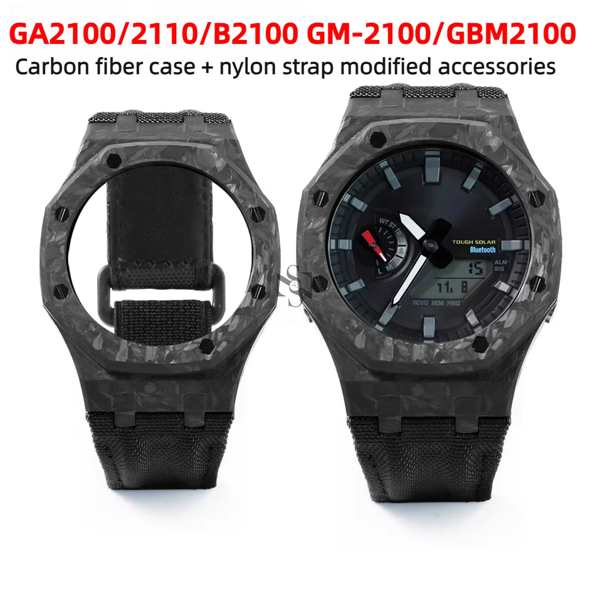 GA2100 Mod kit boîtier en Fiber de carbone et bracelet en Nylon pour Casio GA-2100/2110/B2100 GM-2100 GBM2100 boîtier de montre pour hommes + ensemble de bracelets accessoires