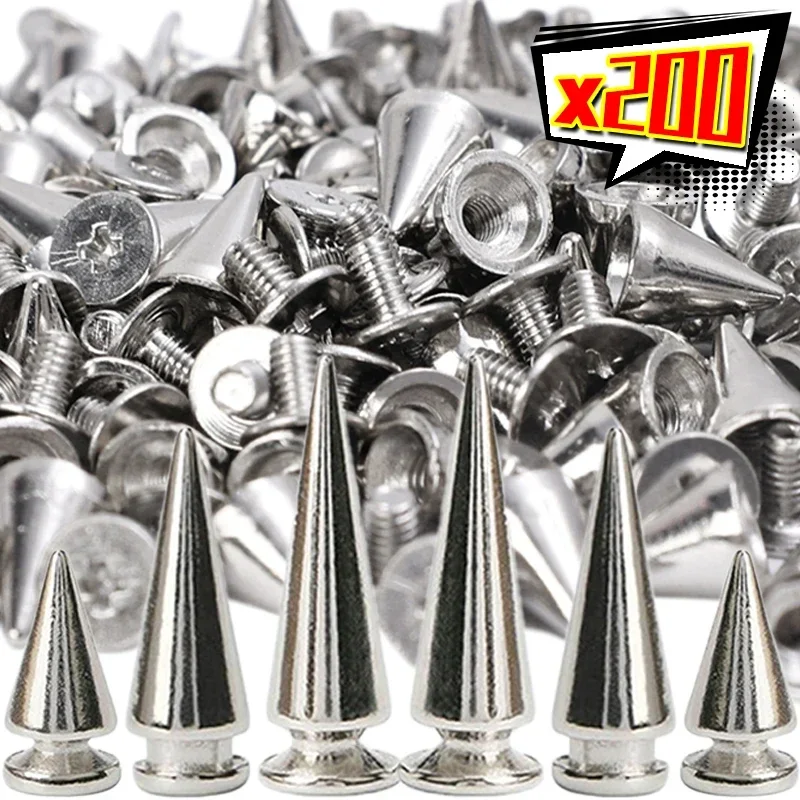 10/200 Stücke Silber Nieten Kegel Nieten Screwback Metall Spike DIY Coole Punk Kleidungsstück Runde Nagel Nieten Dekoration für Kleidung Schuhe Tasche