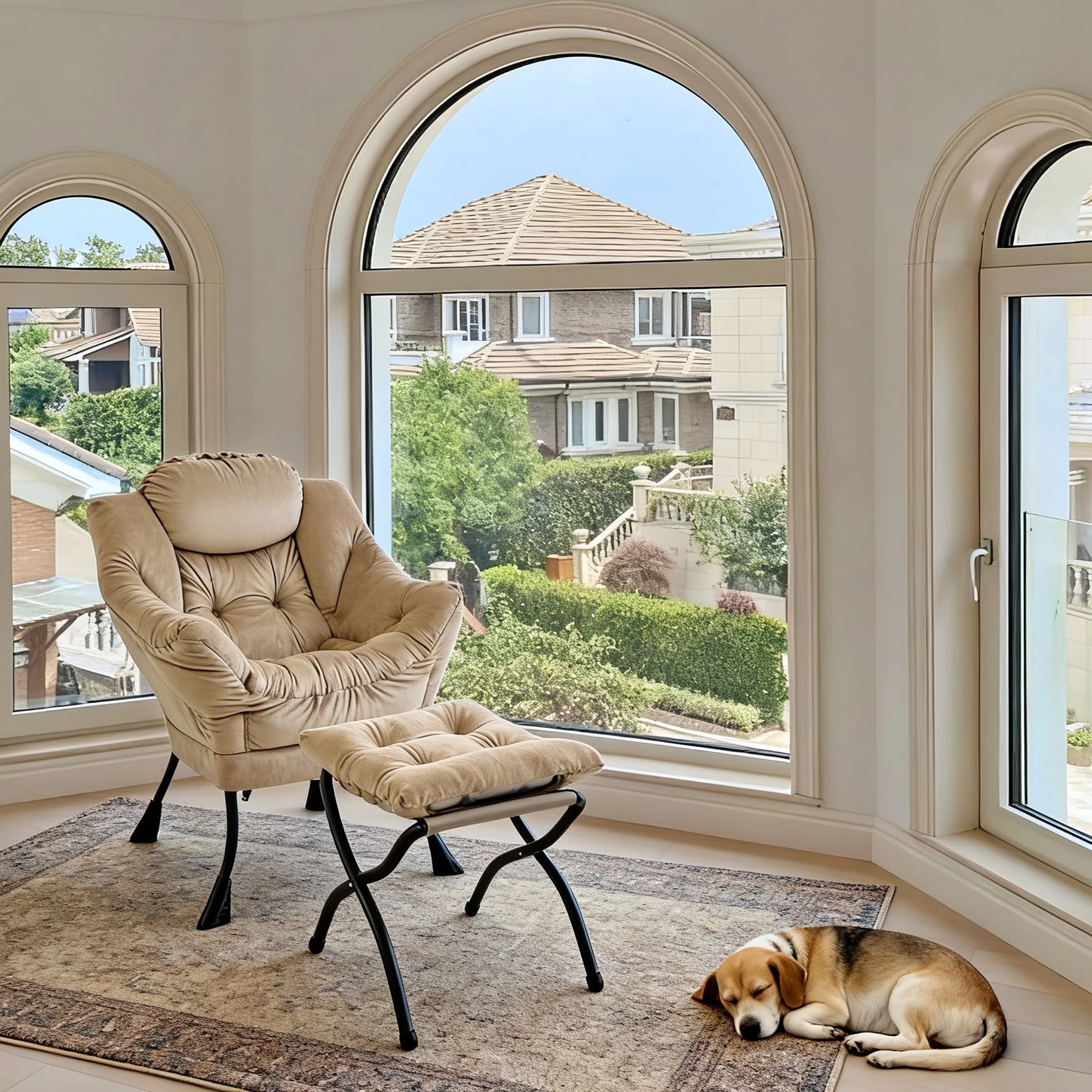 Sessel mit Fußhocker, Liegestuhl mit Armlehnen, Seitentasche und Fußstütze, Loungesessel, TV-Stuhl, Flügelsessel für Wohnzimmer Image