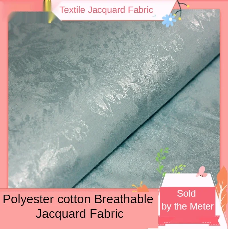 Jacquard Polyester Baumwoll stoff hoch pro Meter für Röcke Kleider Kleidung Nähen Textil Vintage Stoff blau weiß Image