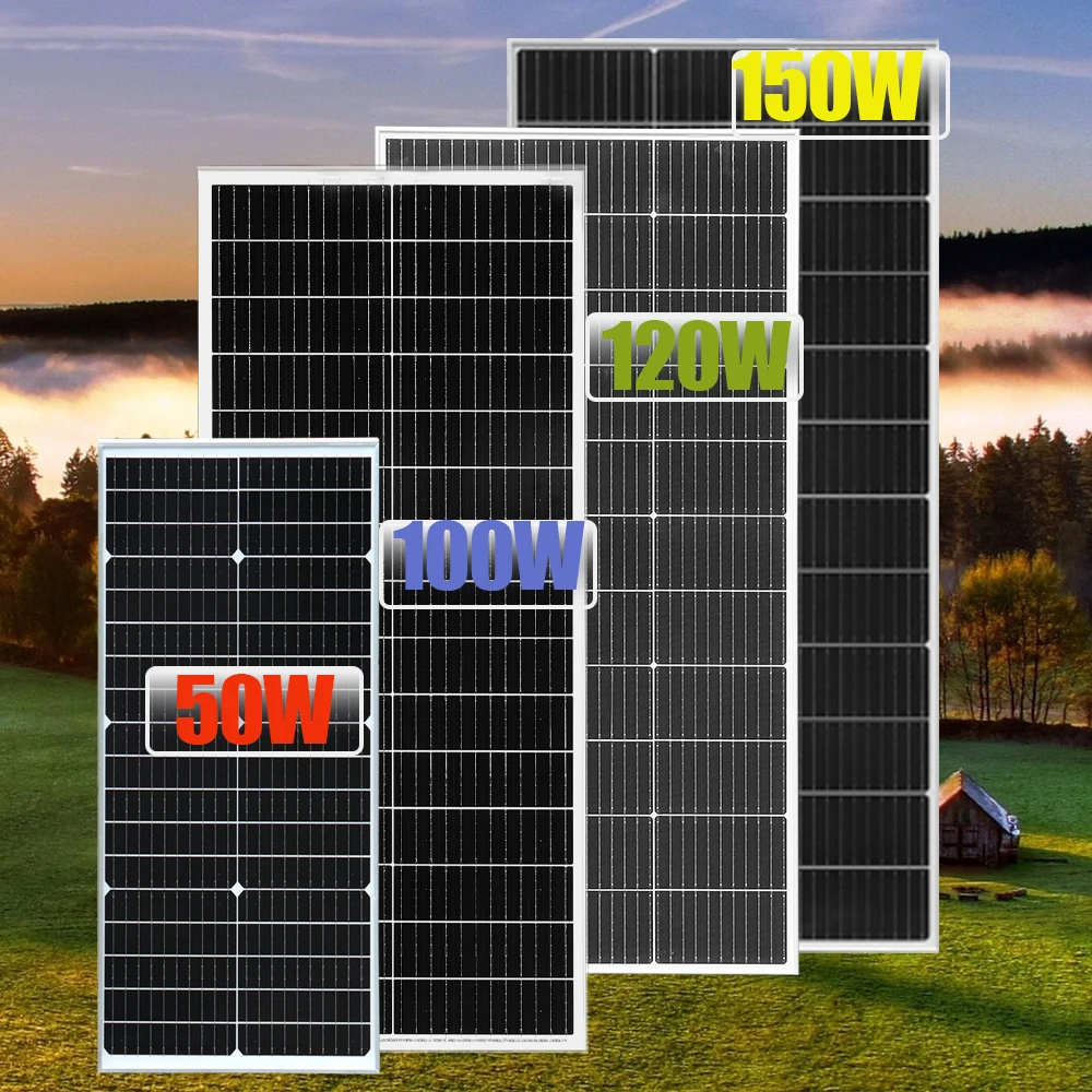 WUZECK Starres Solarpanel, Batterie 50 W, Solarmodul, 100 W, Solarladegerät, 120 W Glas-Solarzelle, 150 W, Outdoor-Generator für Zuhause Autozubehör Campingausrüstung Bootsbatterieladegerät Image