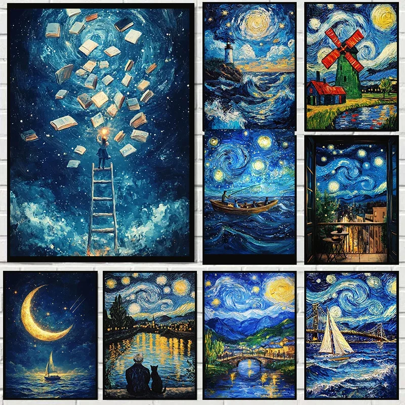 Vintage abstrakte Van Gogh Landschaft Poster London New York Sternennacht Druck Leinwand Malerei Wand Kunst Home Wohnzimmer Dekor