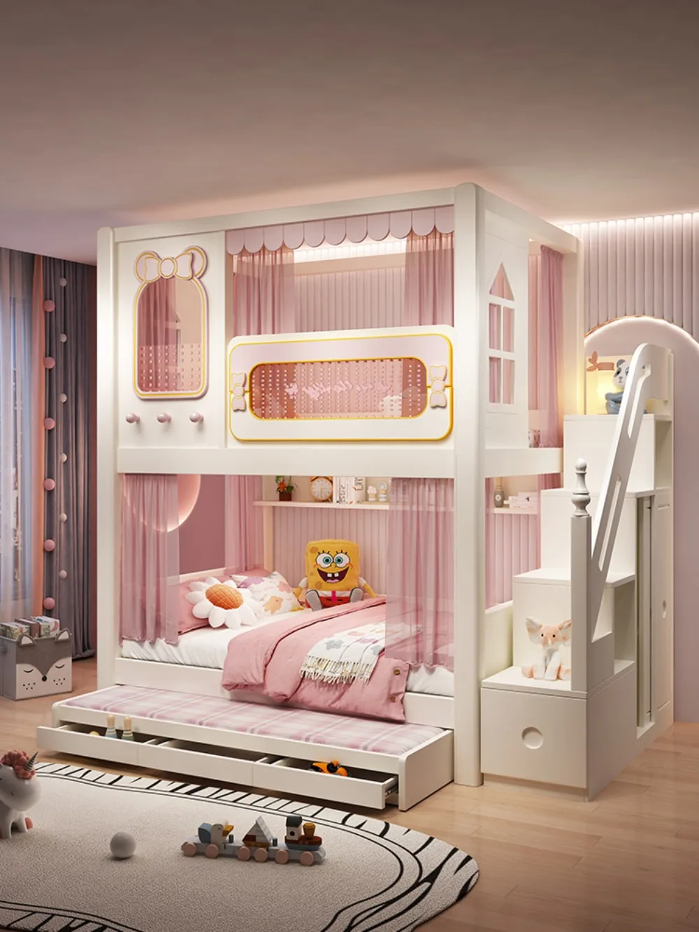 Kinder im und draußen Bett Etagenbett Mädchen Junge Prinzessin Schloss Baumhaus Kind Mutter S Typ Gleiche Breite Hoch- und Niedrigbett Image