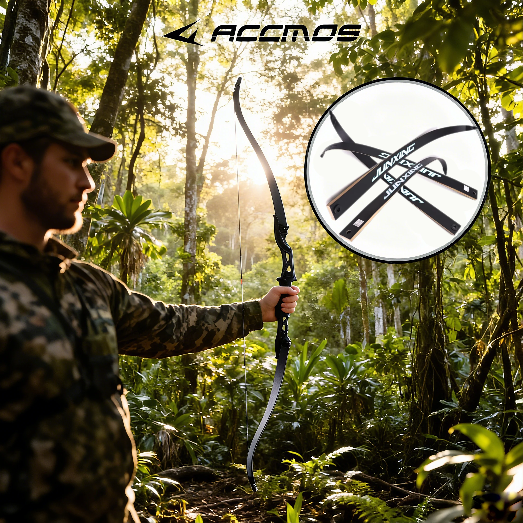 JUNGXING155 Bow Take Down Recurve Bow Limbs, Ahornholzrückseite, hochfestes Fiberglas, 18–40 Pfund, 1 Paar Image