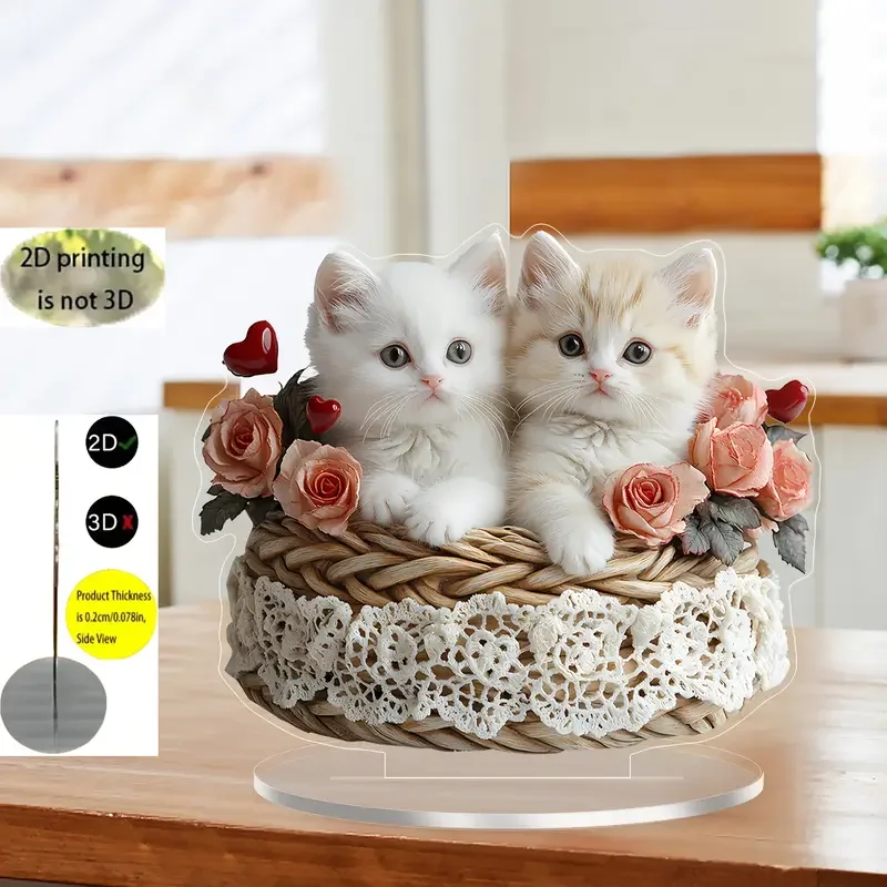 Böhmischer Stil Acryl Katze Liebe Skulptur 2D herzförmige Fantasie Desktop Dekoration Clip künstlerische Katze Thema Home Decor Image