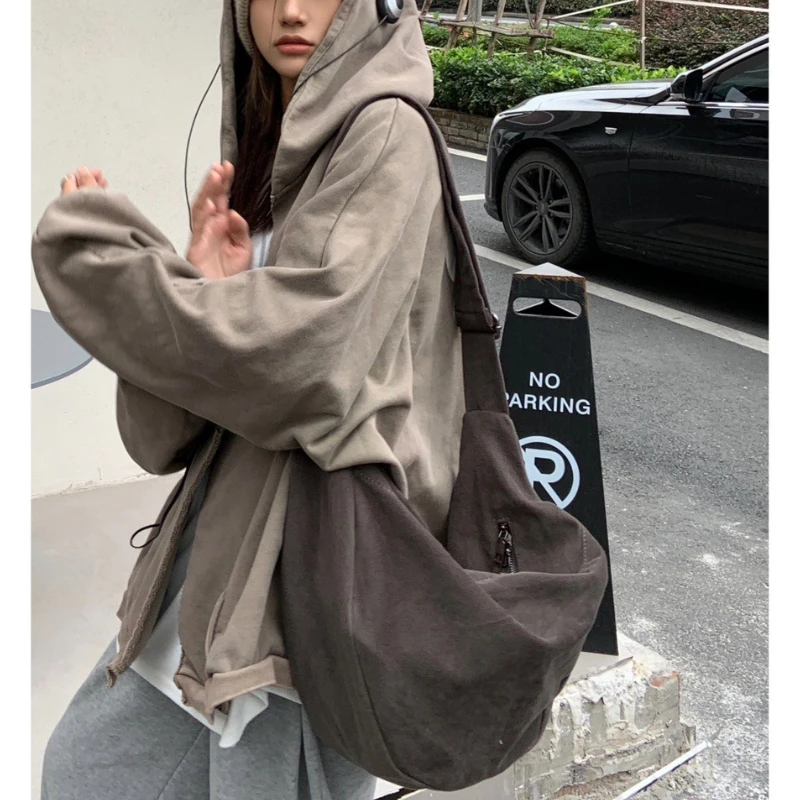 Retro Braun Weibliche Leinwand Hobos Schulter Tasche Einfache Große Kapazität frauen Umhängetaschen Herbst Winter Casual Geldbörse Unterarm Tasche