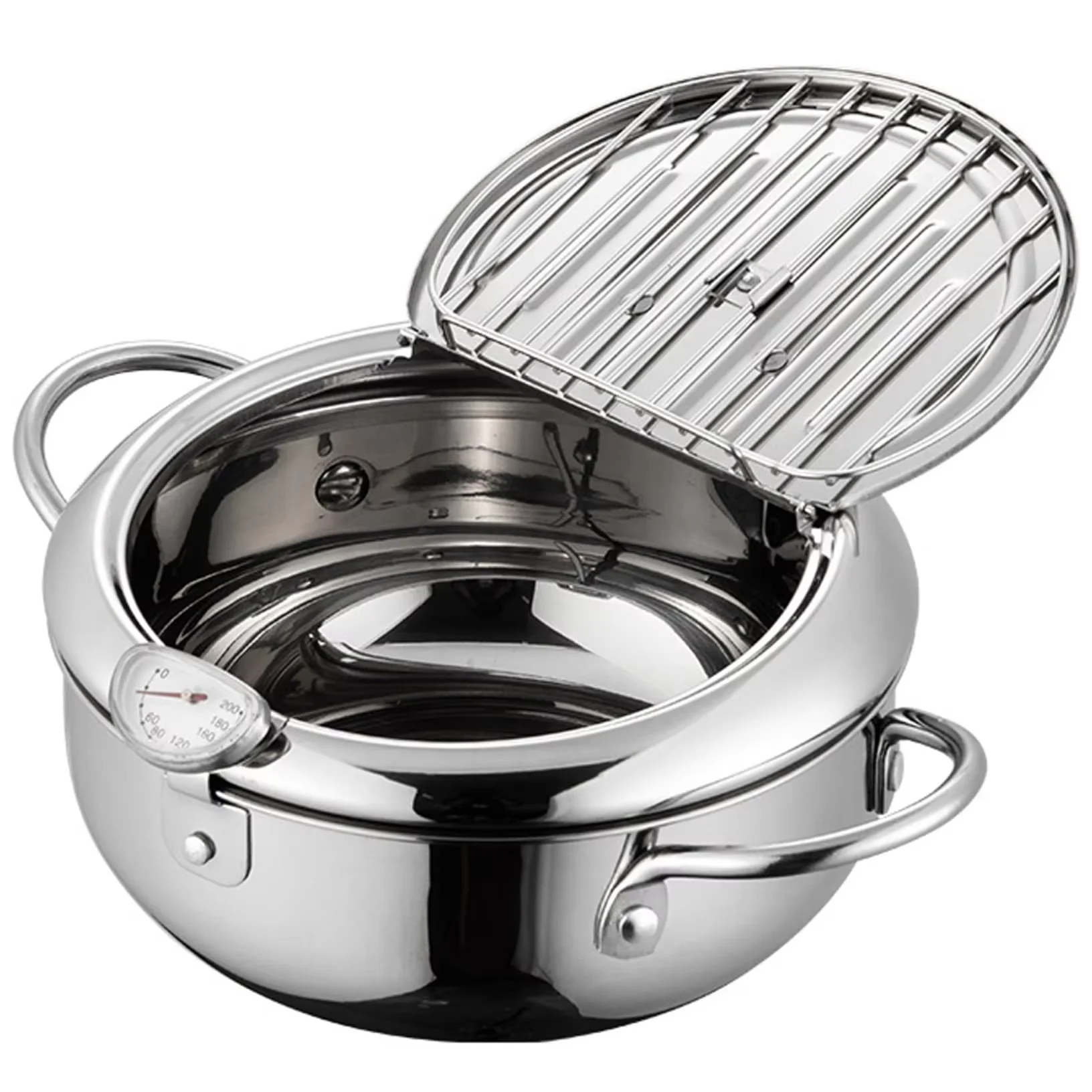 1-teilige Tempura-Fritteuse aus Edelstahl mit Thermometer, japanischer Stil, Heimküchenfritteuse, verdickt zum Kochen Image