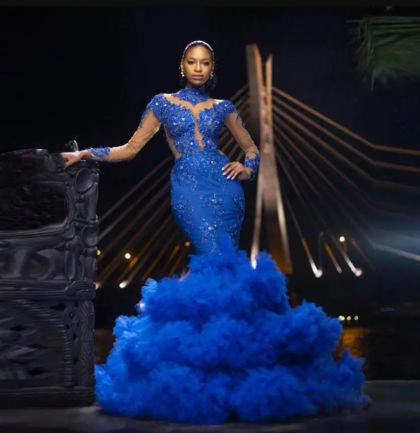 Robe de soirée Hunter Grün Lange Abendkleider Meerjungfrau Pailletten Sehen Durch Custom Elegante Prom Kleid Applique Spitze Ärmeln