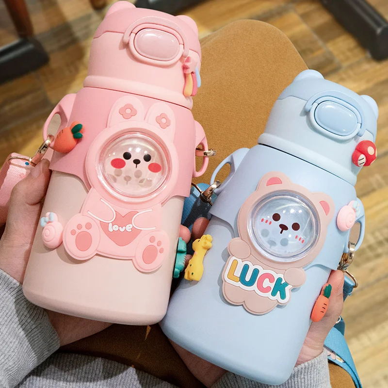 GIANXI Kinder Thermosbecher Edelstahl Auslaufsichere Isolierflasche mit Strohhalm Cartoon Thermo-Wasserflasche Thermocup Drinkware Image