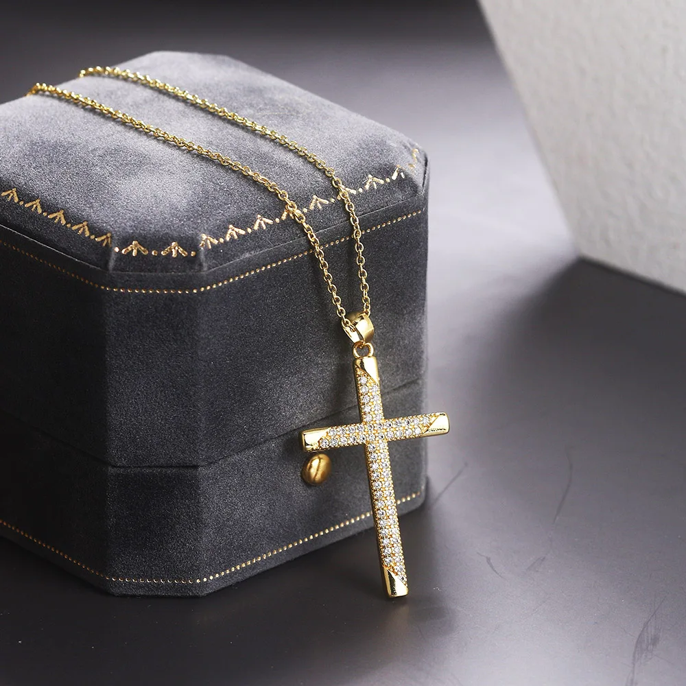 ZHOUYANG Anhänger Halskette Für Frauen Klassische Kreuz Choker Kette Zirkon Licht Gold Farbe frauen Halsketten Großhandel Schmuck N051 Image