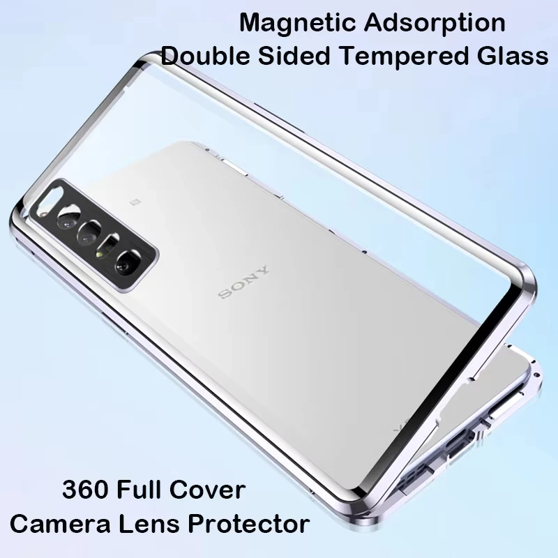 Neues 360° ° Metallgehäuse für Sony Xperia 1 10 VI 5 V, Aluminiumlegierung, Lünette, doppelseitig, klares Glas, Objektivschutz für Sony 5 IV 10 V Image