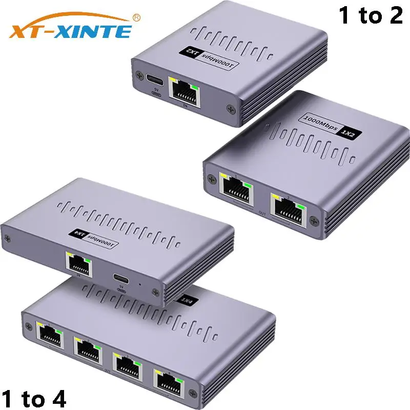 1000 Mbit/s Ethernet-Splitter Gigabit RJ45 LAN Internet 1 in 4 out / 1 in 2 out Verlängerungskoppler für PC Laptop Router TV Box Image
