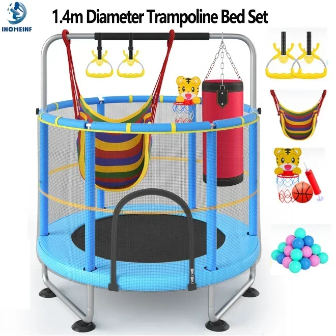 55-Zoll-Trampolin-Bett-Set für 1–2 Kinder, Kinder-Trampolin-Begrenzungstisch mit Sicherheitsnetz, Kinder-Fitness-Spielzeug, Geburtstagsgeschenk