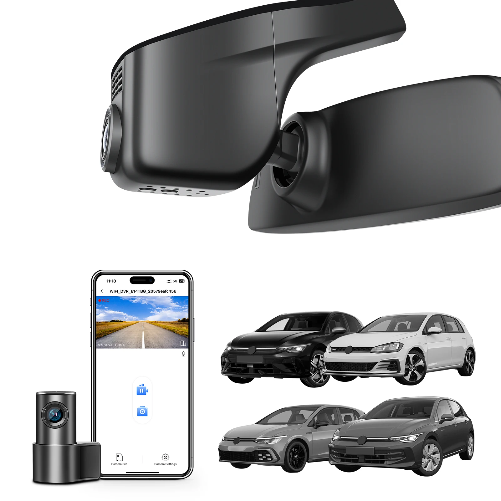 4K Dashcam für VW Golf & Golf GTI Select R MK7/7.5/8 Rabbit 4Motion Cupra Formentor 2015-2025 WiFi APP GPS Auto-Kamera Image