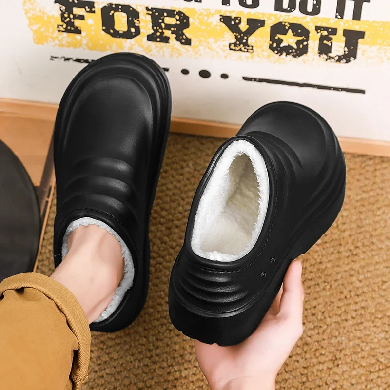 Männer Warme Hausschuhe Winter Schuhe Plüsch Futter Innen Baumwolle Hausschuhe Mans Plattform Outdoor Schuhe Haus Wasserdichte Hause Hausschuhe Image