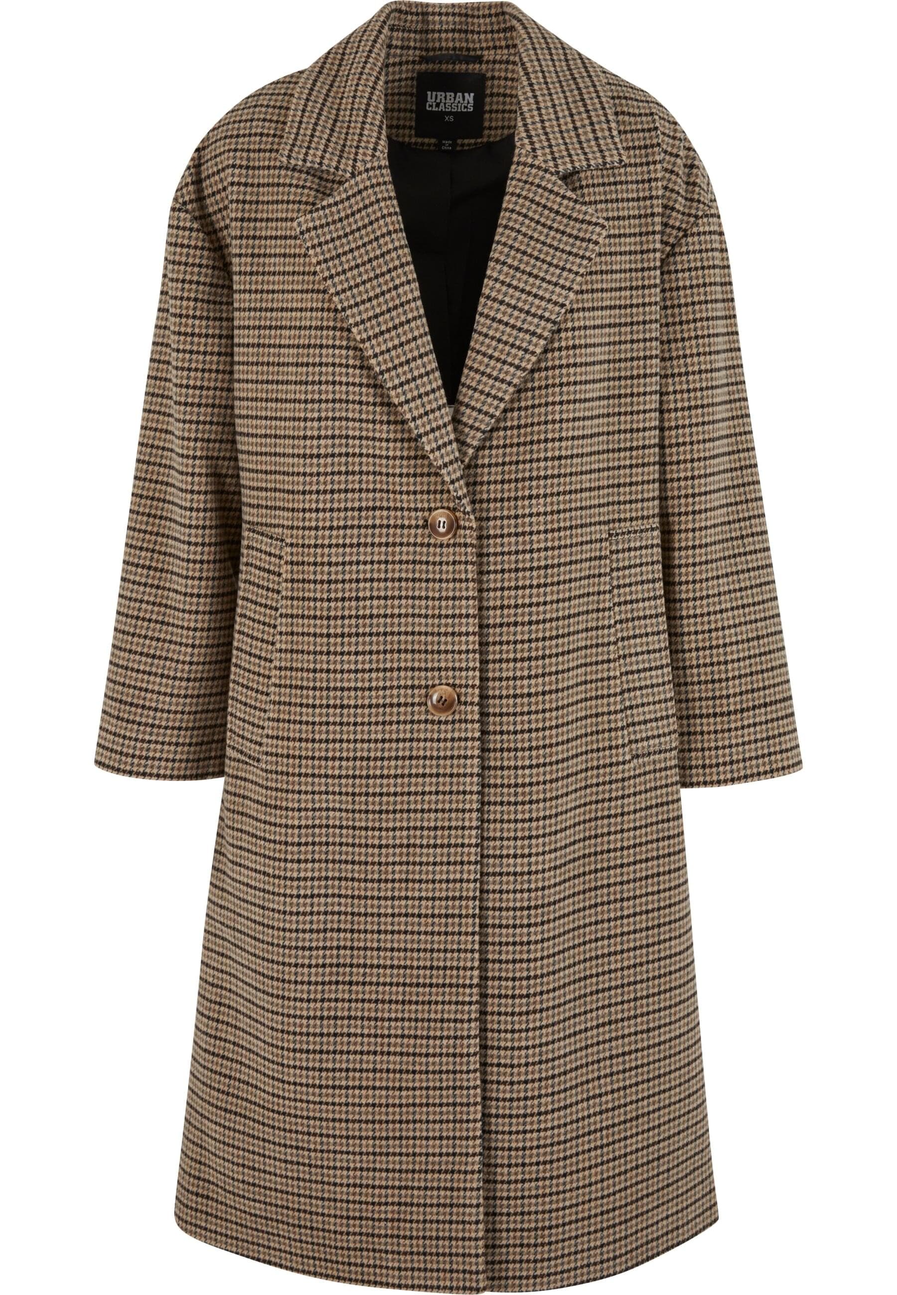 Winterjacke URBAN CLASSICS "Urban Classics Ladies Oversized Plaid Coat", Damen, Gr. 3XL, unionbeige, schwarz, 61% Polyester, 34% Polyacryl, 5% Sonstige Fasern, unifarben, oversize, amerikanischer Ausschnitt, Jacken Winterjacke