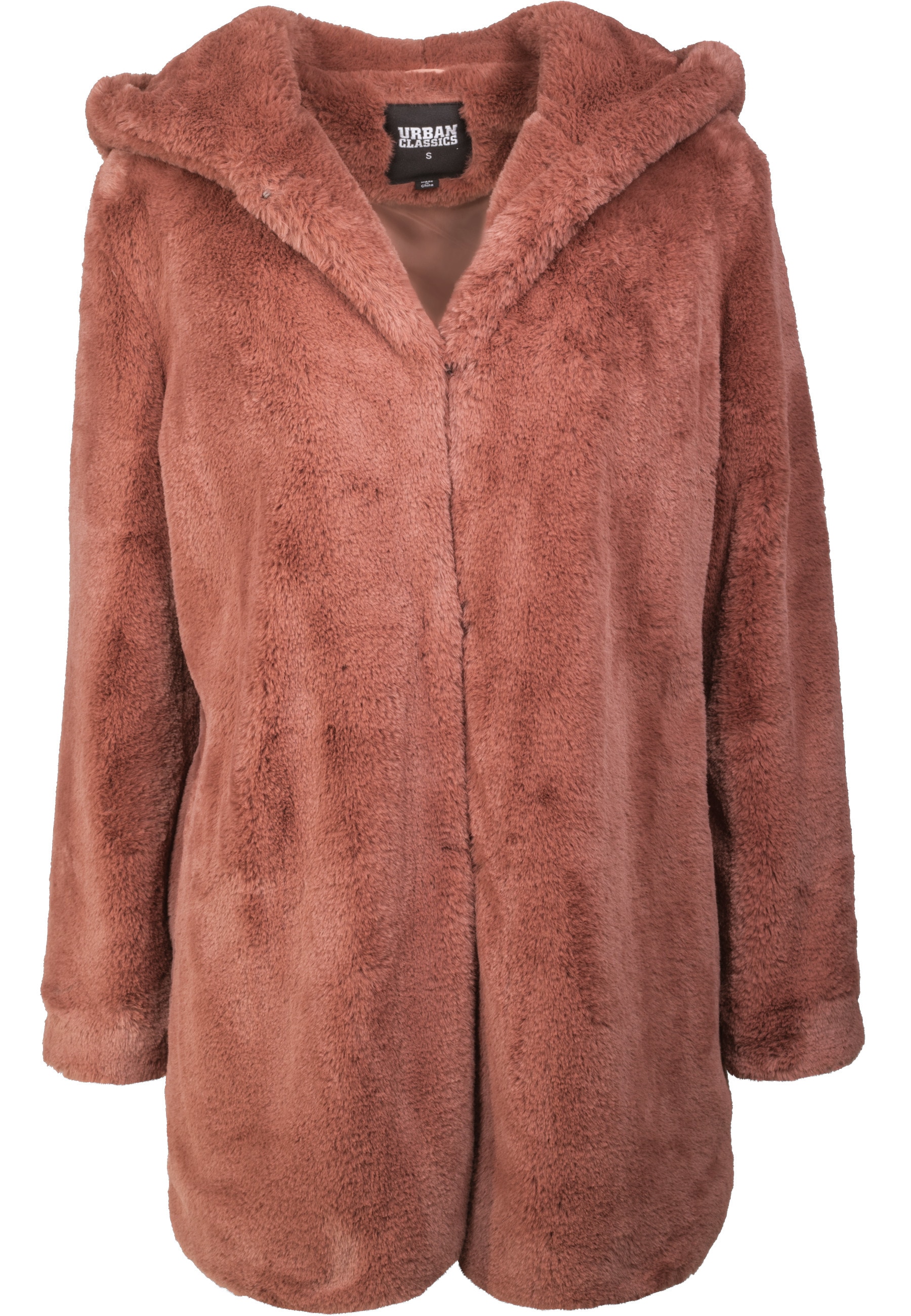 Parka URBAN CLASSICS "Urban Classics Damen Ladies Hooded Teddy Coat", Damen, Gr. S, schwarzrose, 100% Polyester, unifarben, oversize, Rundhals, Jacken Parka