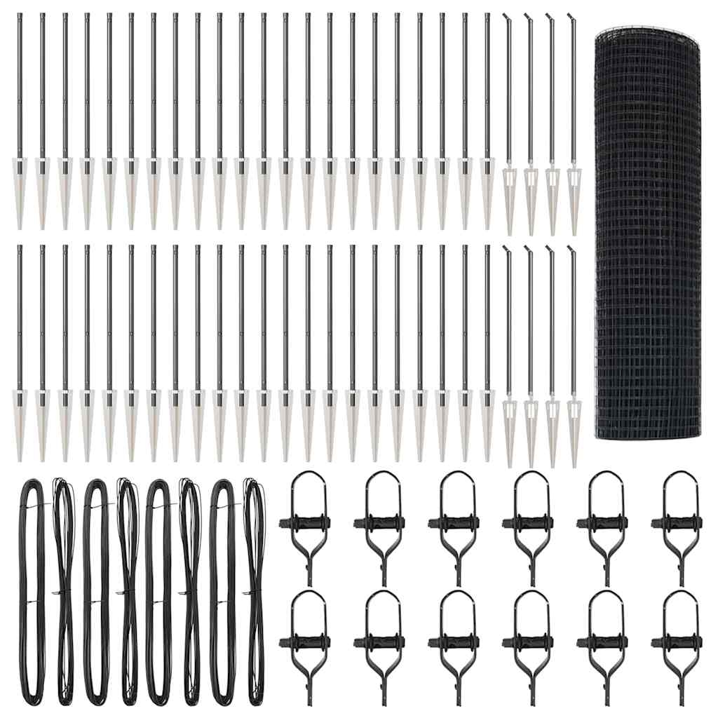 vidaXL Zaunpfosten Grau 100 x 1 m (16 x 16 mm Maschen) Stahl und PVC Image