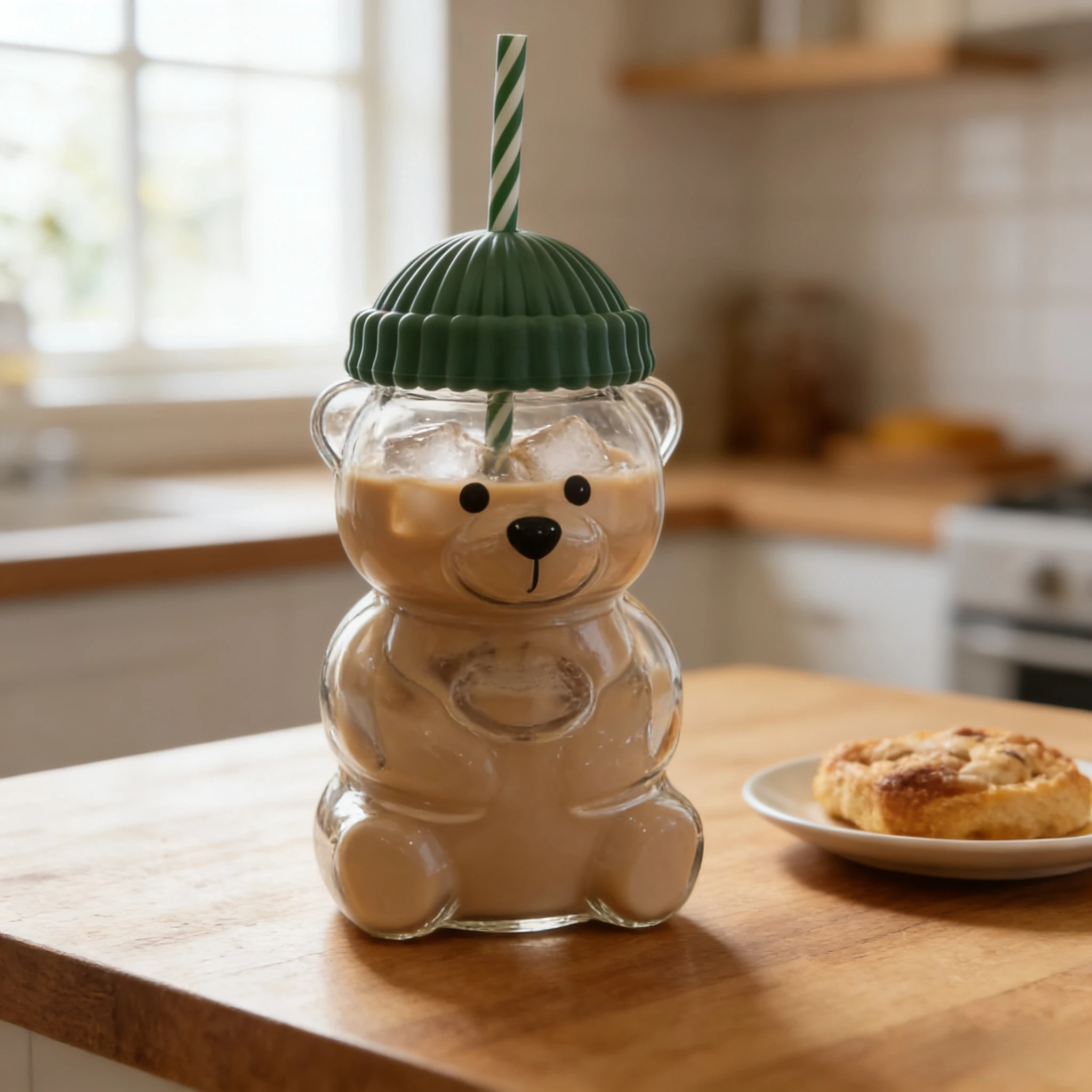 500 ml Cartoon-Bär-Glasbecher mit Strohhalm, niedliche transparente Kaffeetasse, Kawaii-Milchtee-Wasserbecher, kreatives Trinkgeschirr für Geschenke Image