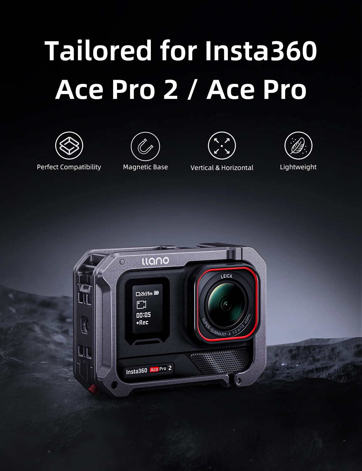 llano Aluminium-Käfiggehäuse für die Insta360 Ace Pro / Ace Pro 2-Action-Kamera | Schnell zu installierender Schutzrahmen Image