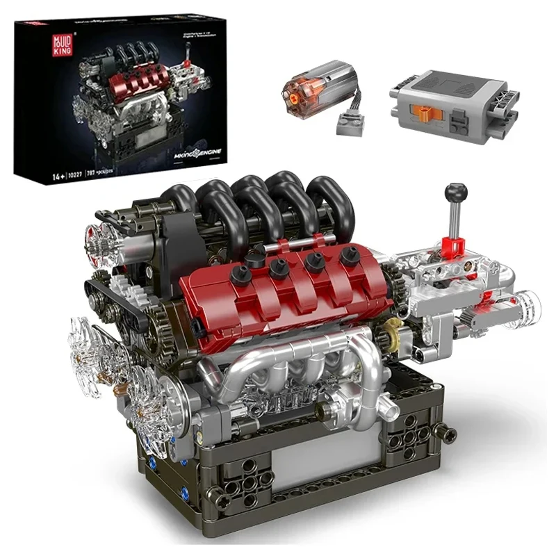 Mould King 10227 Motore tecnico per auto Giocattoli Il motore motorizzato V8 + Trasmissione Building Block Set di mattoni Regalo di Natale per bambini