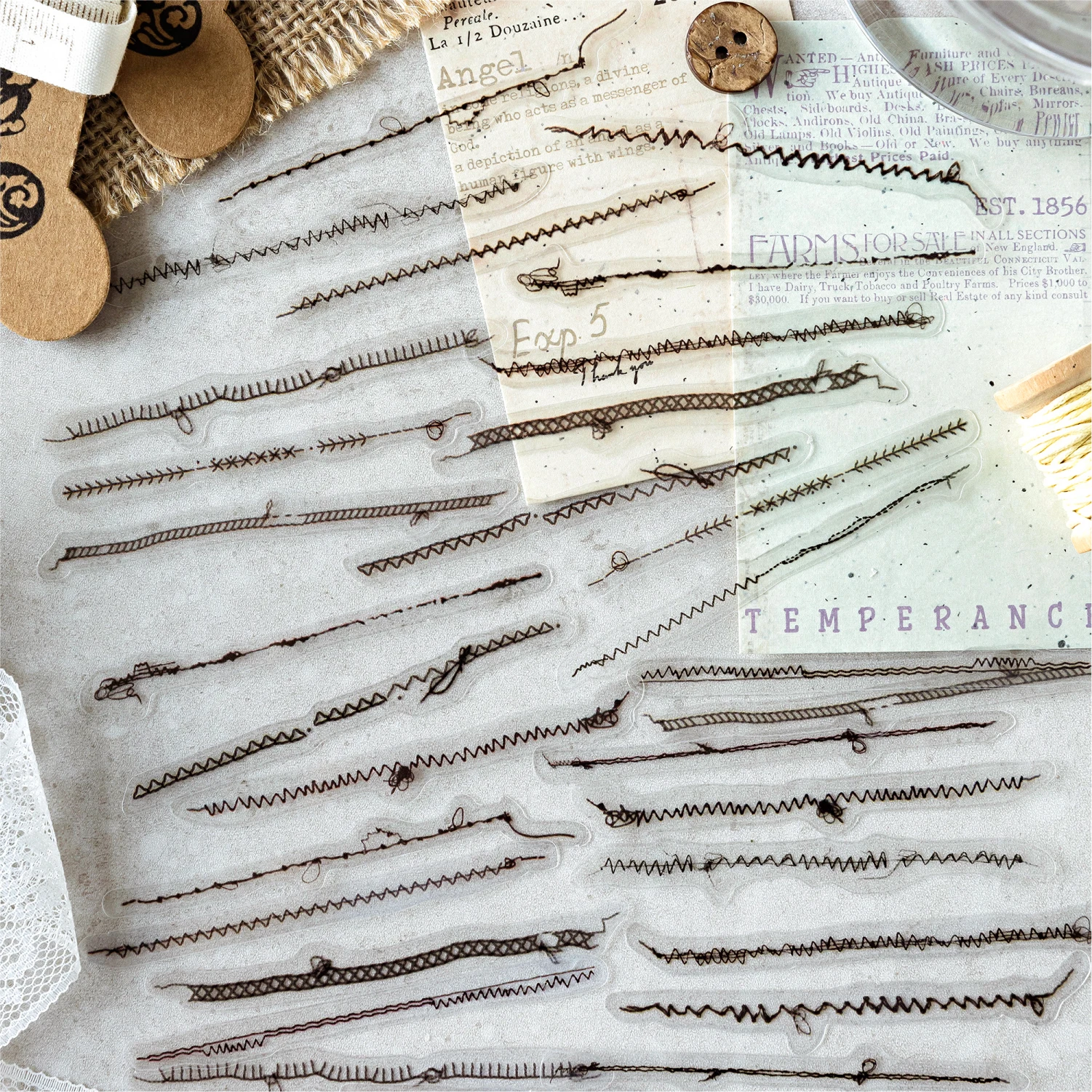 30 stücke Nähen Studio Serie Kreative Nähen Linie Spuren PET Aufkleber DIY Tagebuch Sammelalbum Handgemachte Ästhetische Aufkleber Image