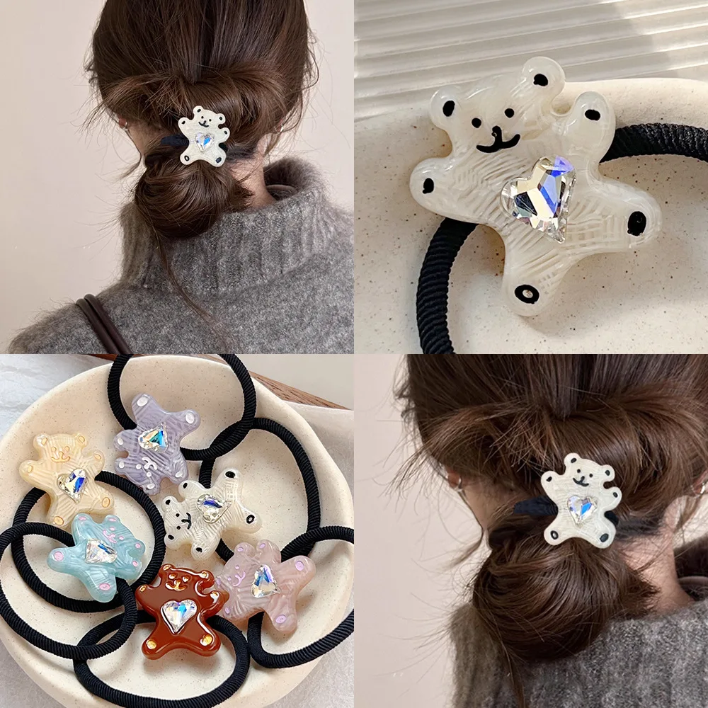 Koreanischer Stil, niedlicher Cartoon-Bär, Haargummi, Acetat-Haarband, elegantes Mädchen-Haargummi, hochelastisches Haar-Accessoire für Frauen Image