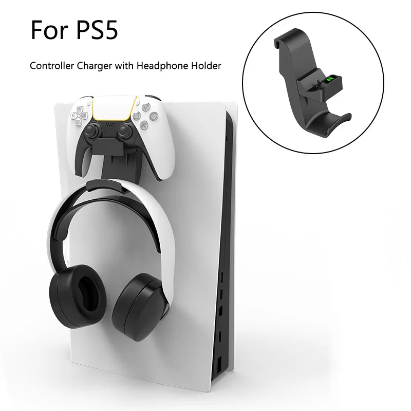 2-in-1-Controller-Ladegerät, Kopfhörer-Aufbewahrungshalter für PS5-Game-Controller, hängende Ladestation für PS5-Zubehör Image