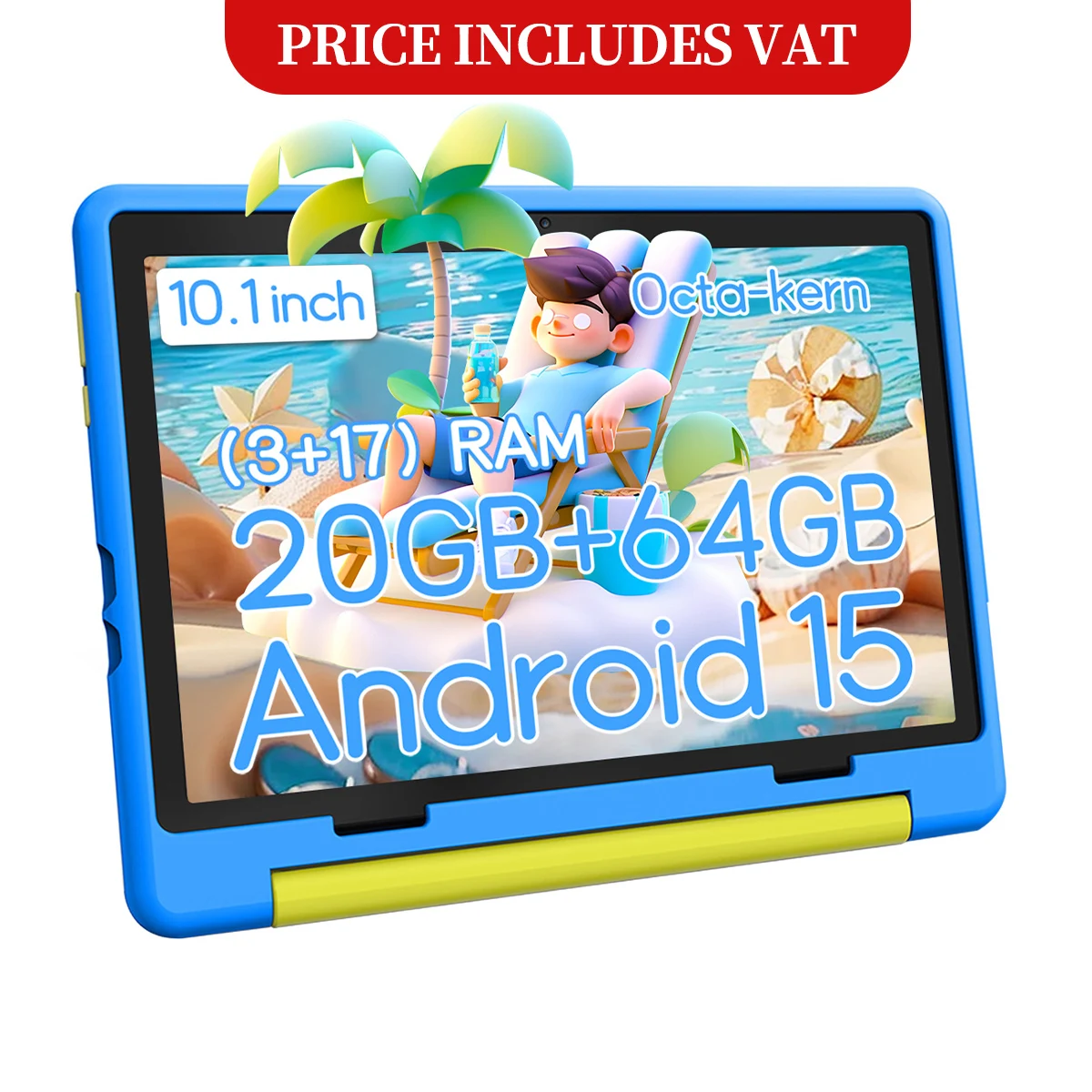 URAO 10,1-Zoll-Kind-Tablet, Android 15 Tablet, 20 GB RAM, 64 GB ROM, 1 TB erweitern, 5G WiFi, 5000 mAh Akku, Kindergeschenk, Kindersoftware Image