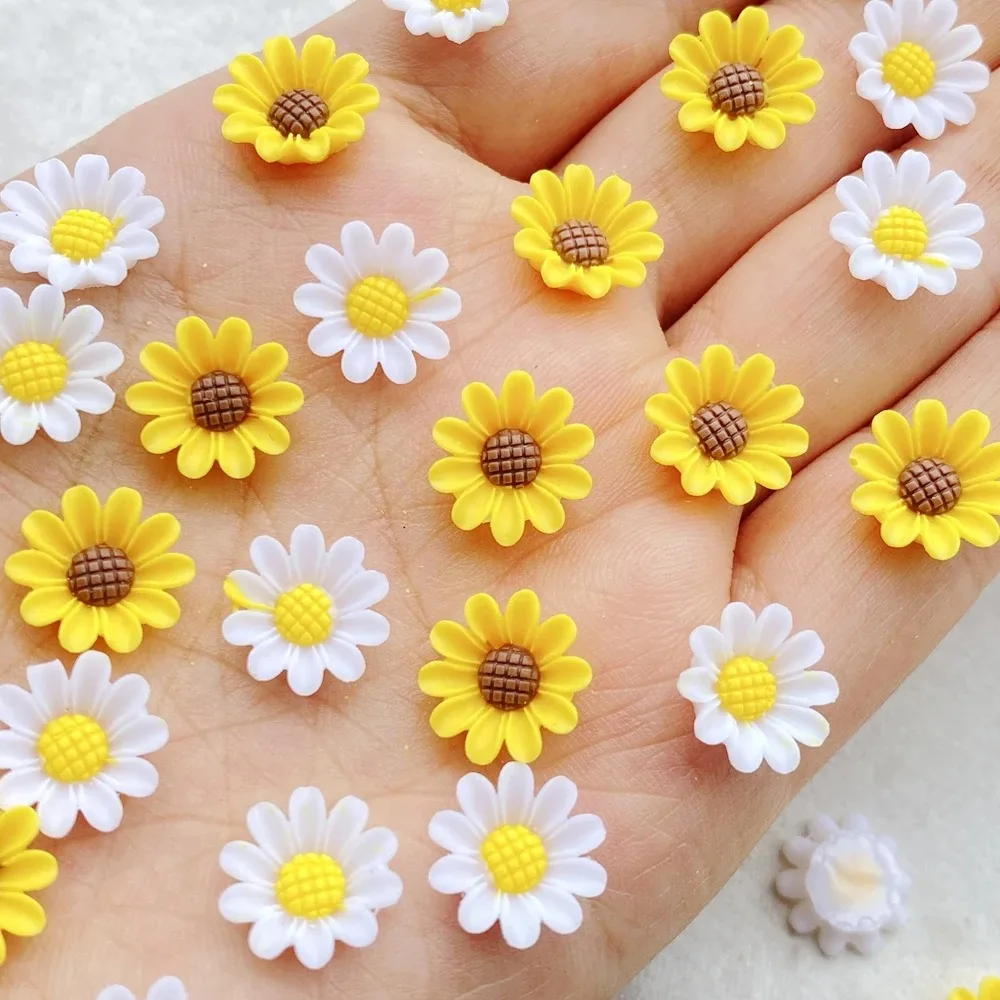 10 Stücke 12mm Harz 3D Bunte Mini Sonnenblumen Blume Edelsteine Flatback Figuren Sammelalbum Hochzeit Applikation Nail art Dekor Handwerk Image