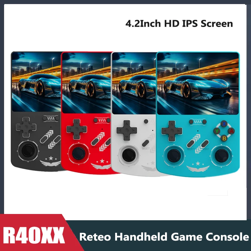 R40XX Retro-Handspielkonsole, 4,2-Zoll-IPS-Bildschirm, Open-Source-Linux-System, 64 GB tragbares Gaming-Gerät mit integrierten Spielen Image