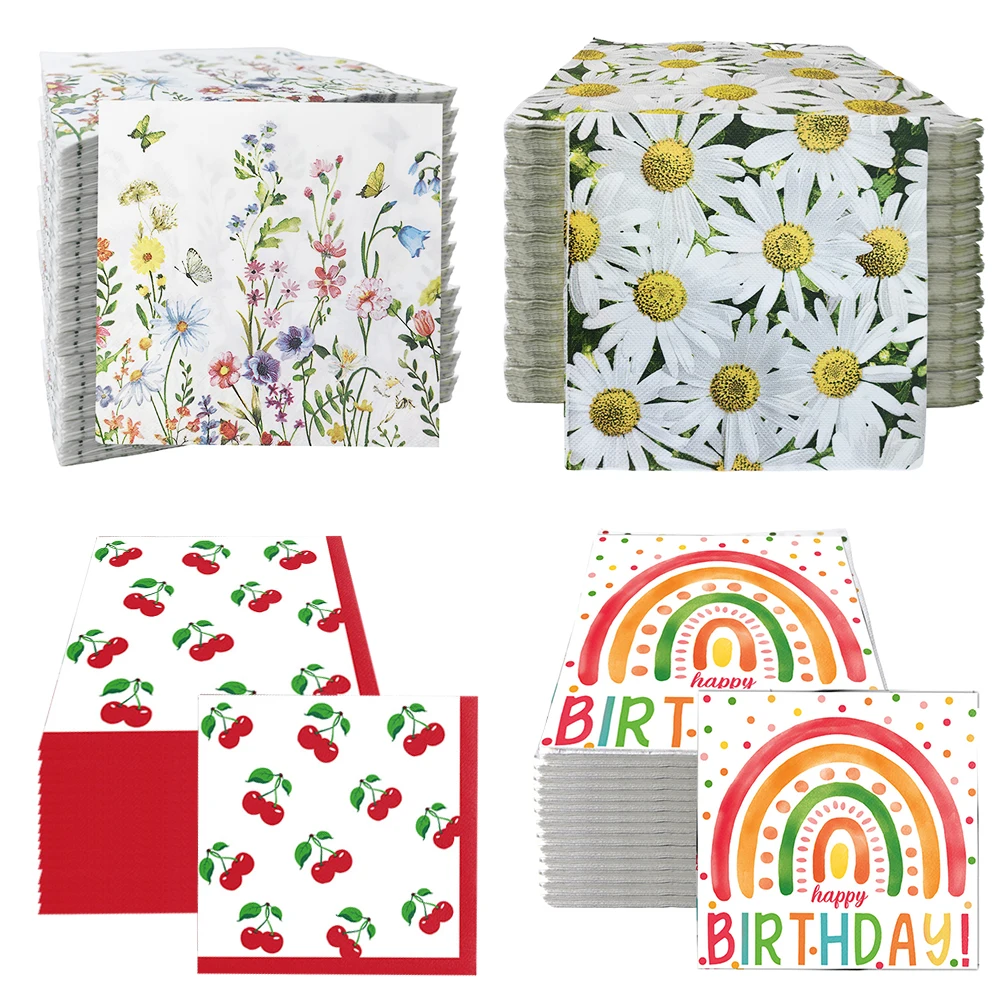 20/40/60 stücke Einweg-Papiers ervietten Kirsch Gänseblümchen Regenbogen Cocktail Servietten Hochzeiten Geburtstags feier Dekoration Geschirr Servietten Image
