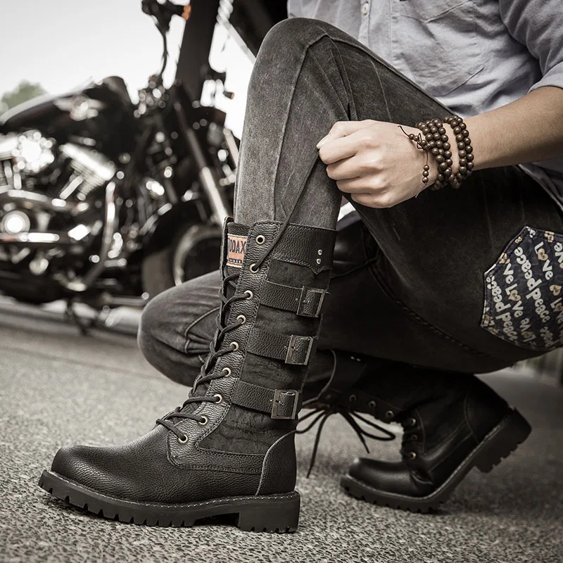 Herren Cowboystiefel High Top Innere Erhöhungsschuhe Hohe atmungsaktive Stiefel Plus Size Schuhe Casual Sneakers Motorradstiefel