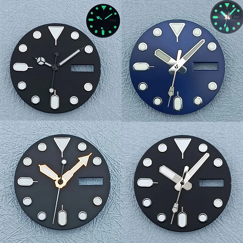 28,5 mm NH36-Zifferblatt, individuelles Logo, grün, schwarz, blaues Zifferblatt, NH35/NH36-Uhrwerk, Zifferblatt, Zeiger, Ersatzteile Image