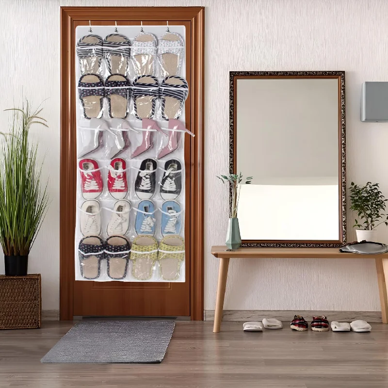Schuh-Organizer mit 24 Taschen über der Tür, große Netztaschen, transparentes Stoff-Schuhregal, Aufbewahrungstasche für Schlafzimmer