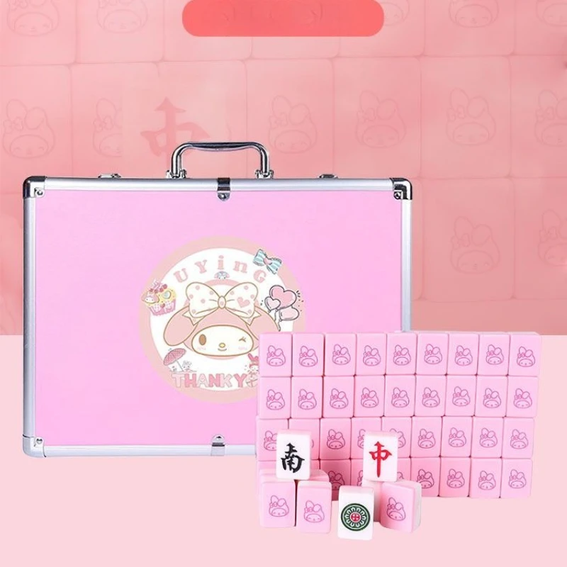 144 Stück Sanrio My Melody Mahjong-Set, groß, 30 mm, Hello Kitty, tragbares Reise-Mahjong-Brettspiel zum Sammeln, Weihnachtsgeschenkspielzeug