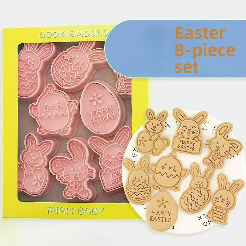8Pcs Ostern Kunststoff Cookie Form Kaninchen Ei Keks Form 3D Cartoon Hase Form Kuchen Backen Werkzeuge Ostern Party Dekorationen geschenk Image